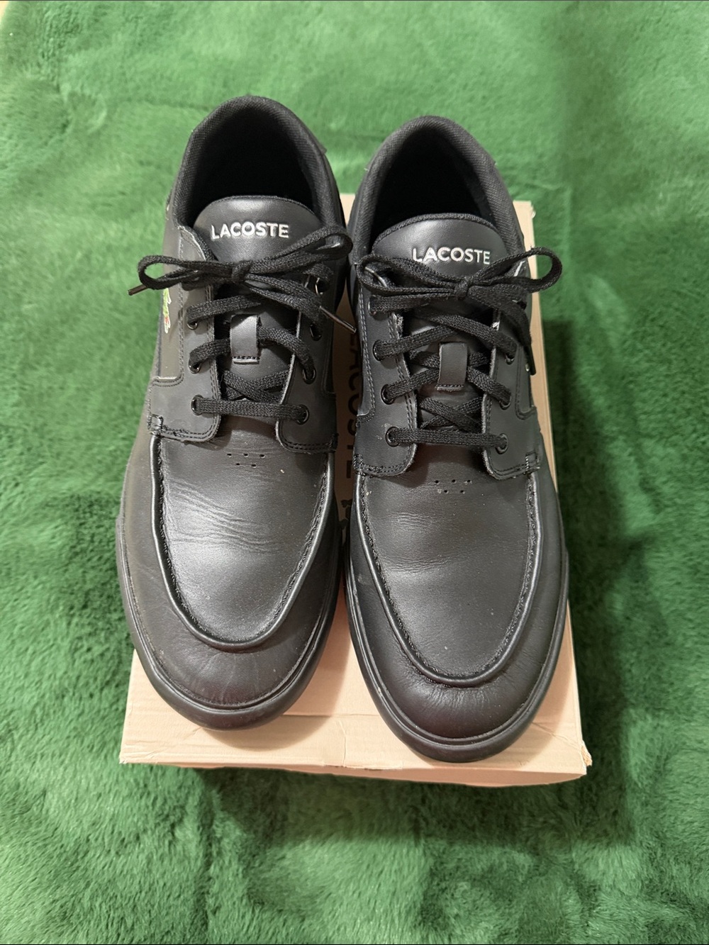 Lacoste Black Leather Slip-On Style Lace Shoes